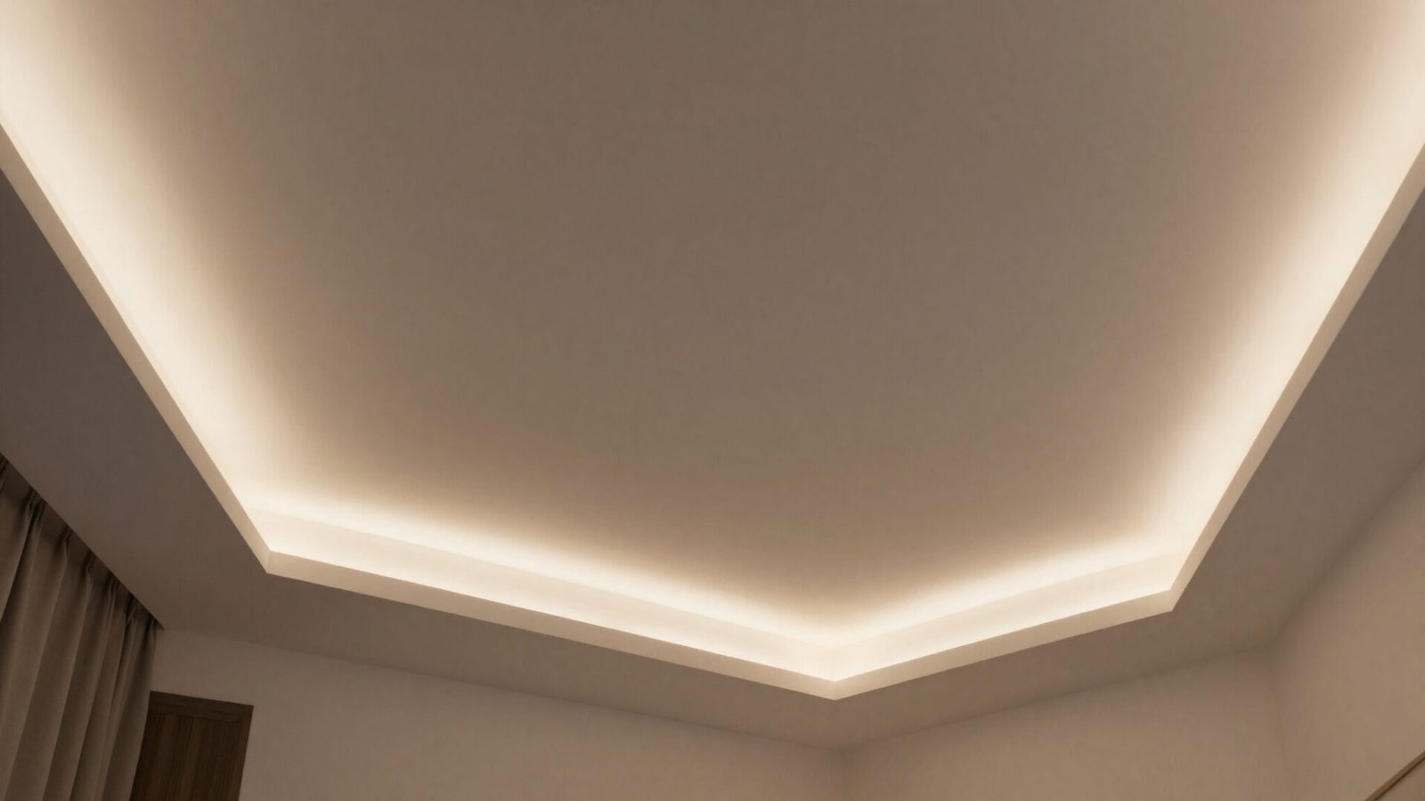 Bedroom ceiling with hidden cove LED lighting around the perimeter