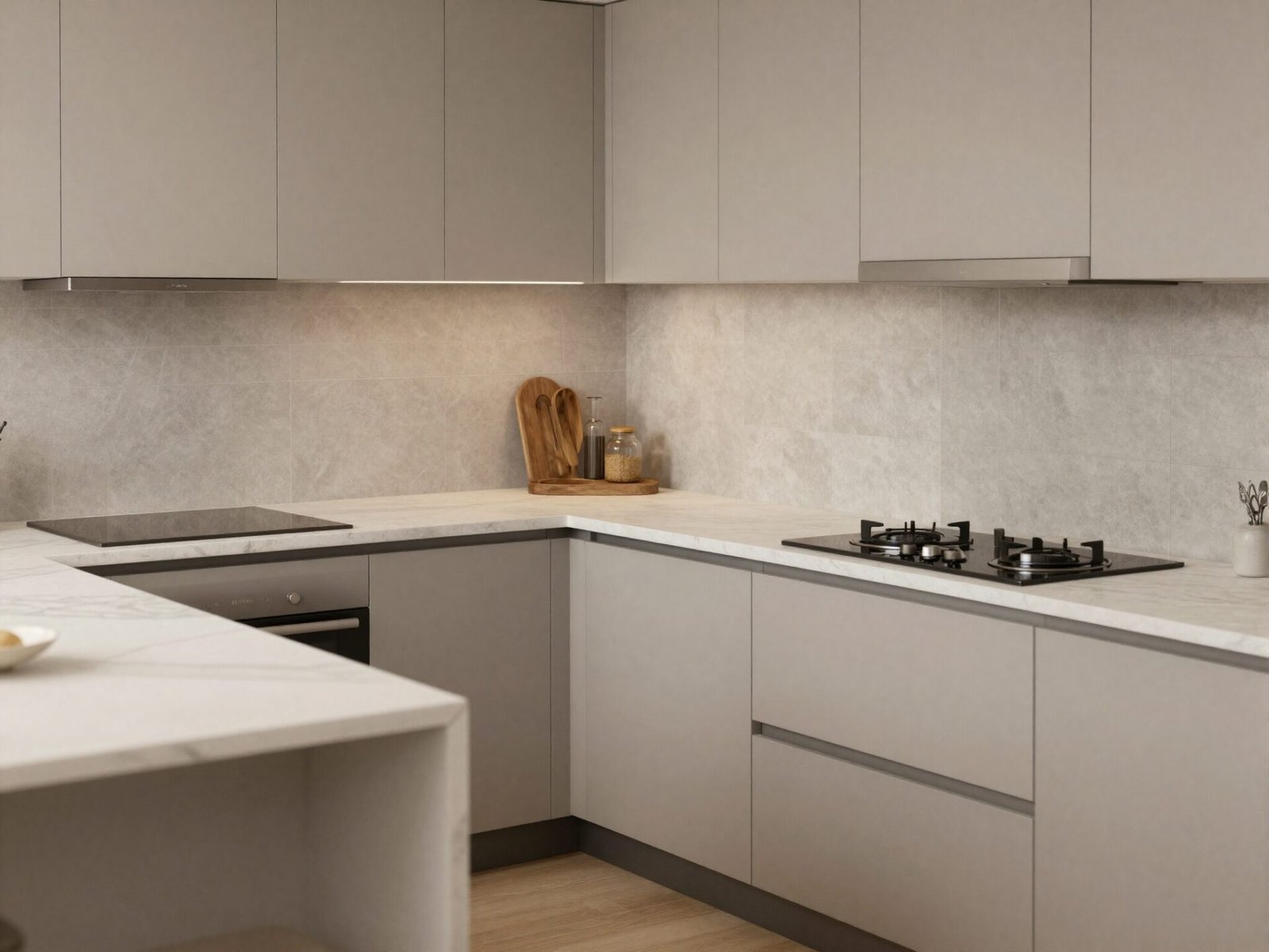 Tight angled corner space between a kitchen island and counter