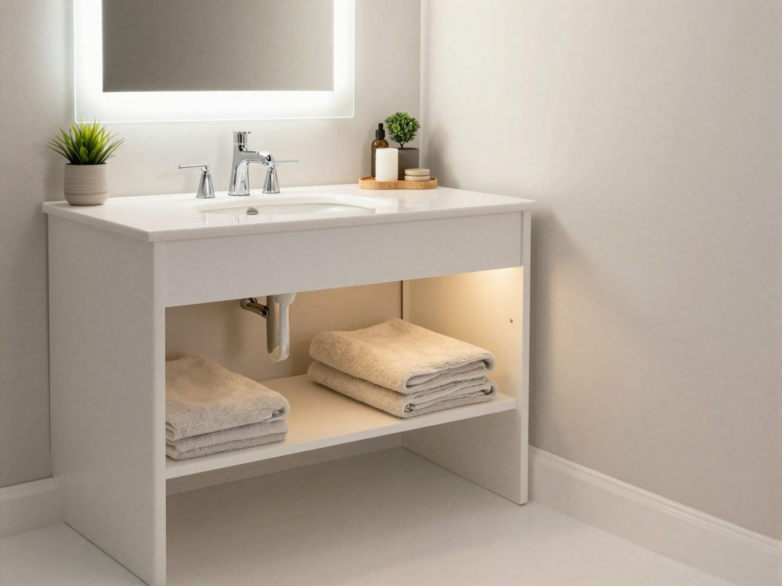 Bathroom vanity with clear open floor space in front of it