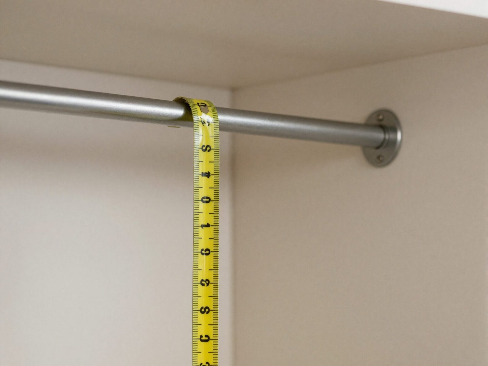 Tape measure showing the distance between a closet rod and the back wall