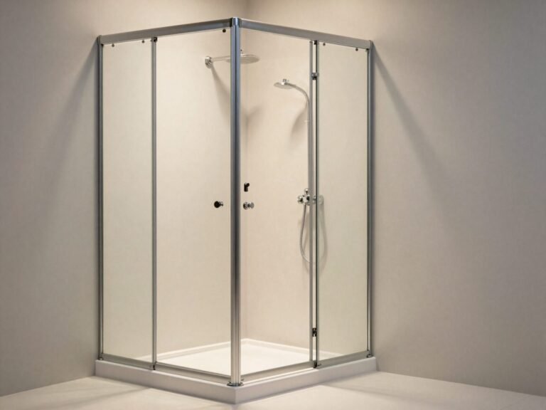 Compact 30 by 30 inch shower stall in a small bathroom corner