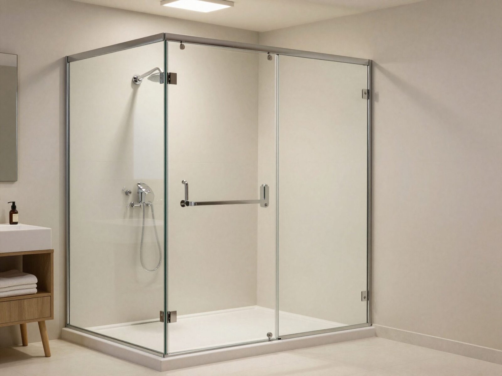 Comfortable 36 by 36 inch square shower with a glass door