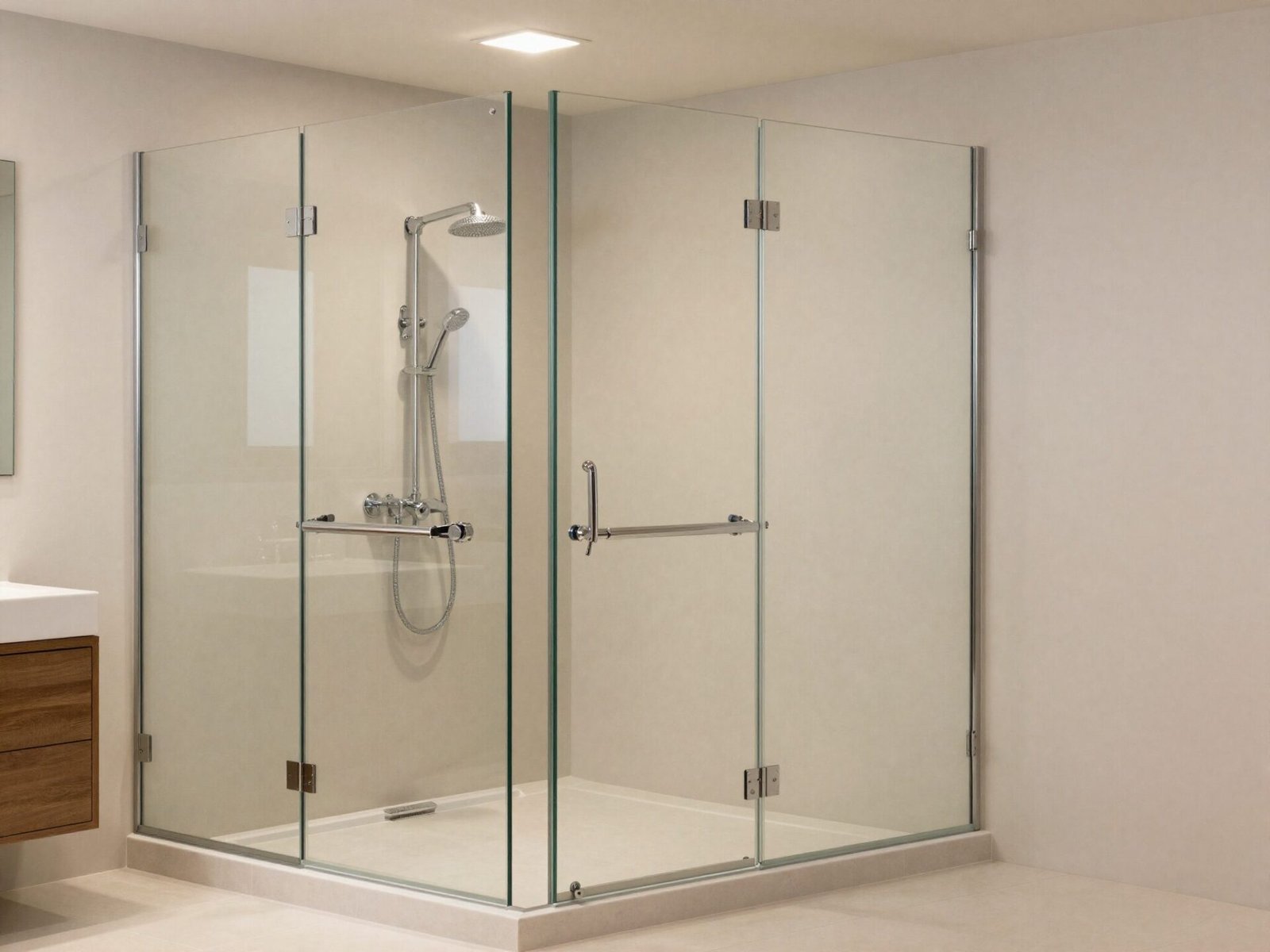 Spacious 60 by 36 inch walk-in shower with frameless glass