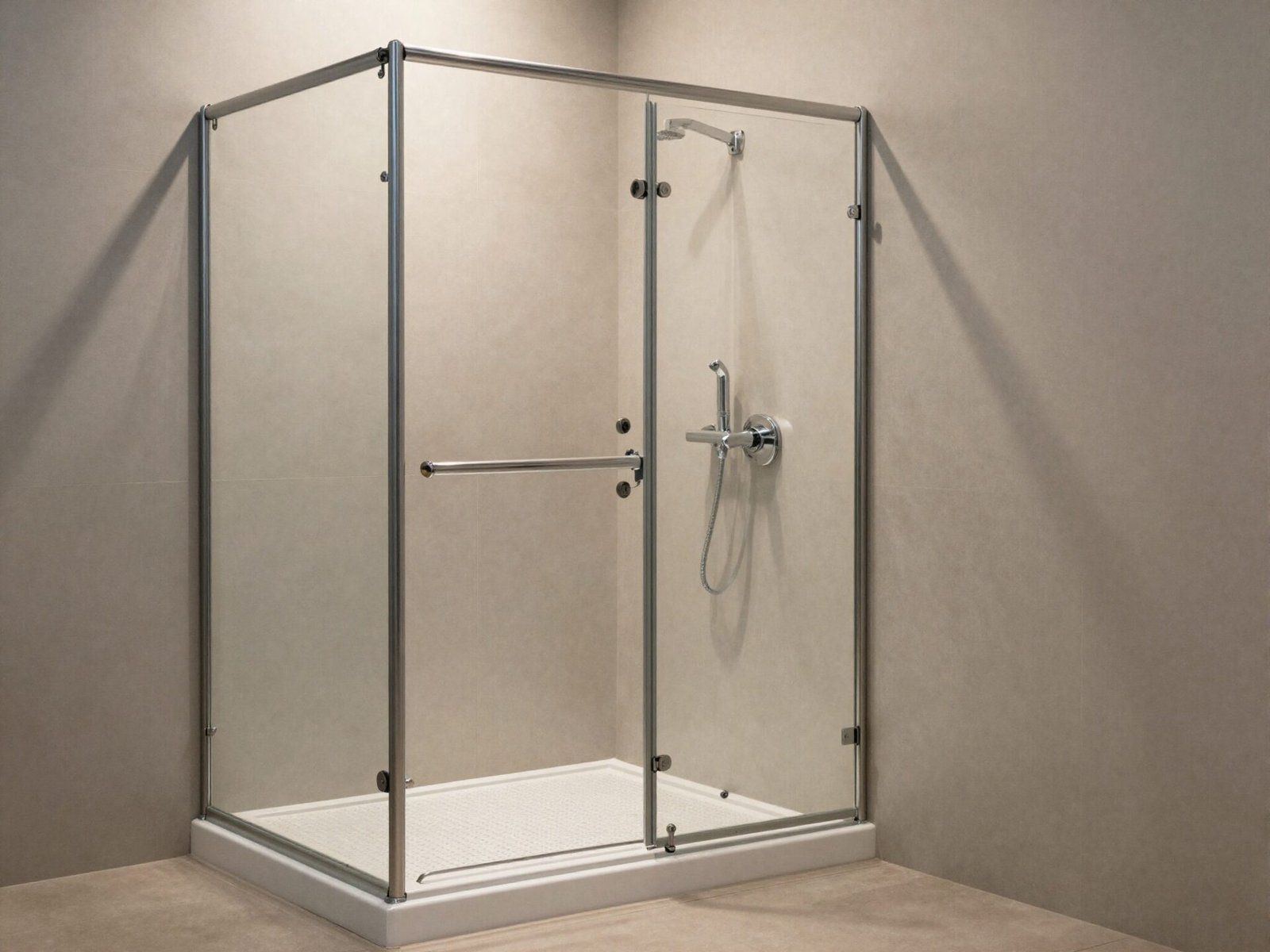 Curbless roll-in shower with a barrier-free zero-threshold entry