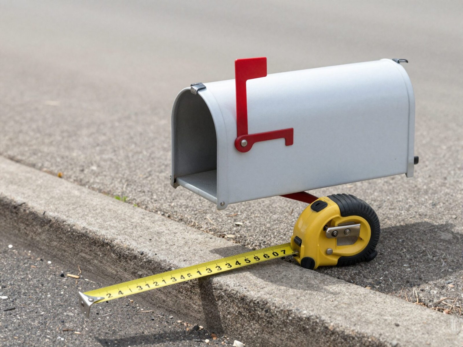 Mailbox post set back a measured distance from the curb edge
