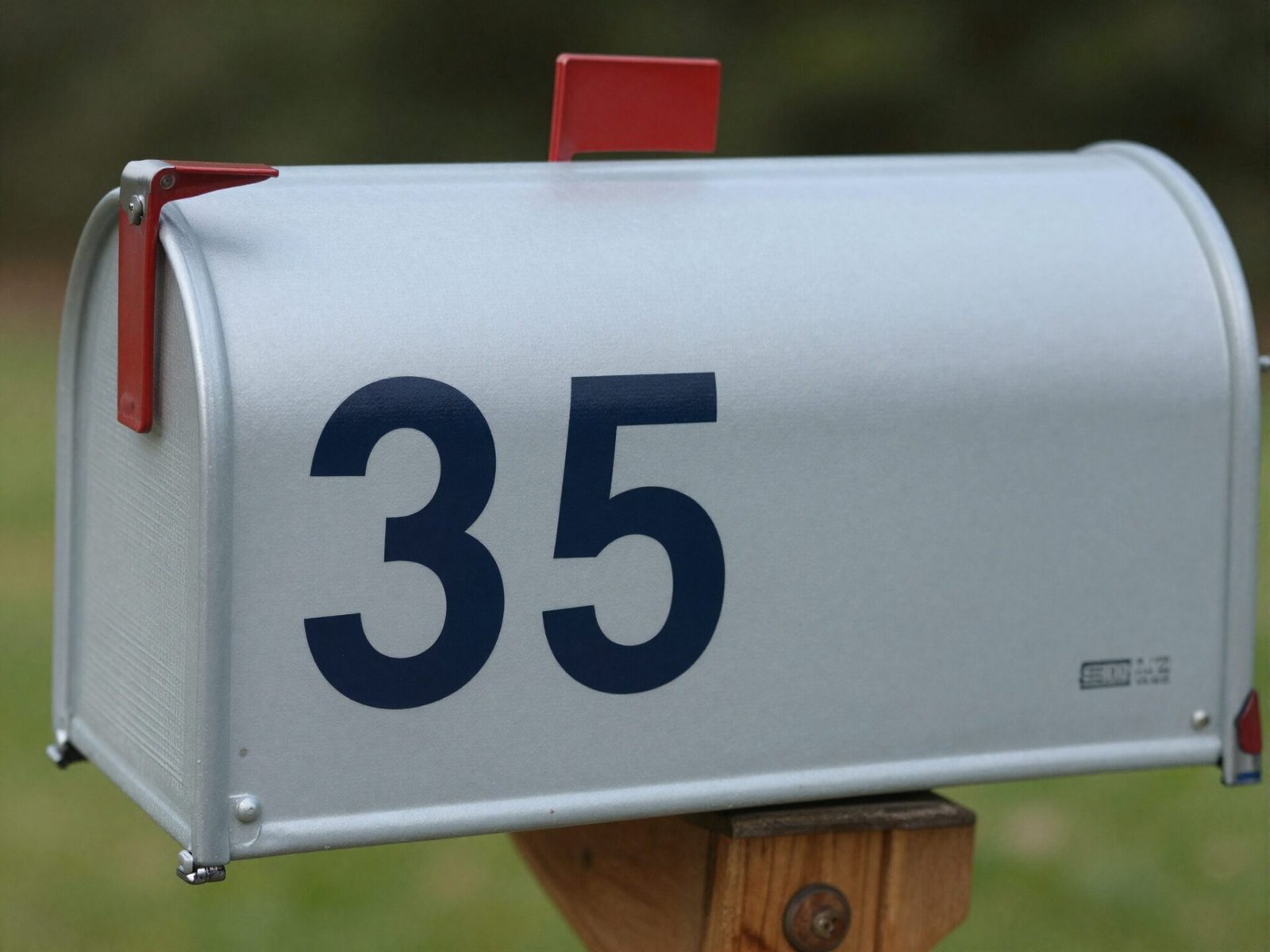 Mailbox with large bold house numbers in high contrast color