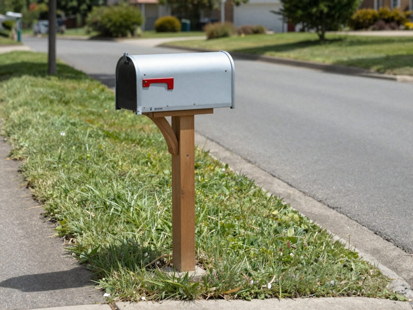 Mailbox post adjusted taller to compensate for a sloped yard grade