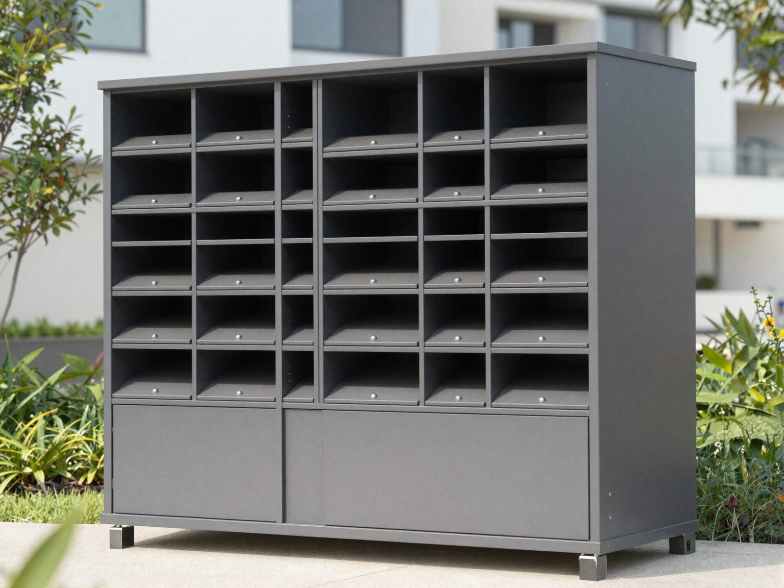 Cluster mailbox unit with compartments at varied accessible heights