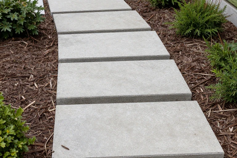 Hand‑crafted concrete stepping stones placed in a garden.