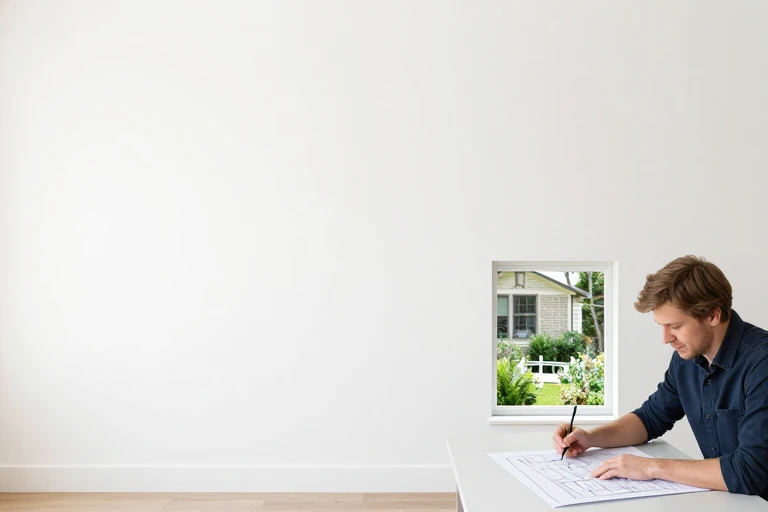 A designer reviewing a garden sketch with a homeowner.