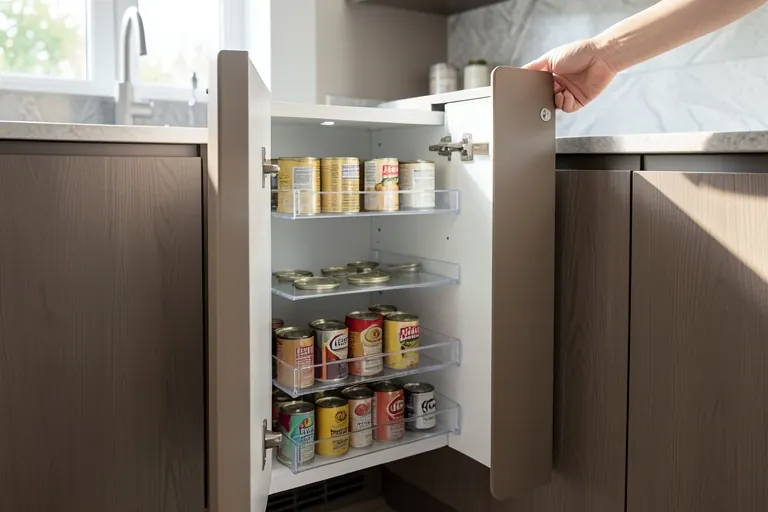 Pull‑out pantry cabinet with adjustable shelves
