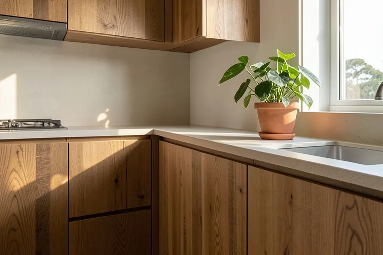 Reclaimed wood cabinet doors with natural finish
