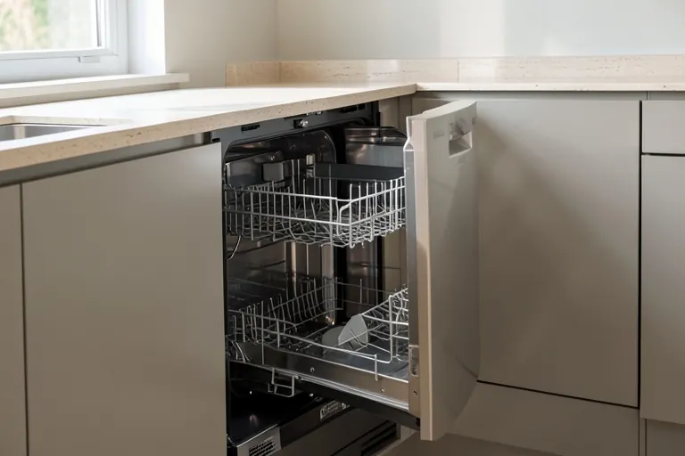 Compact 24‑inch dishwasher installed under a countertop