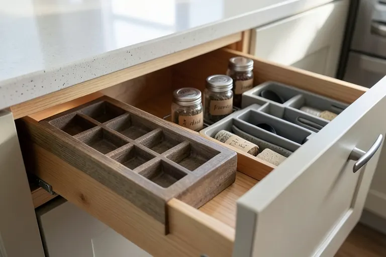 Drawer with modular inserts for cutlery and spices
