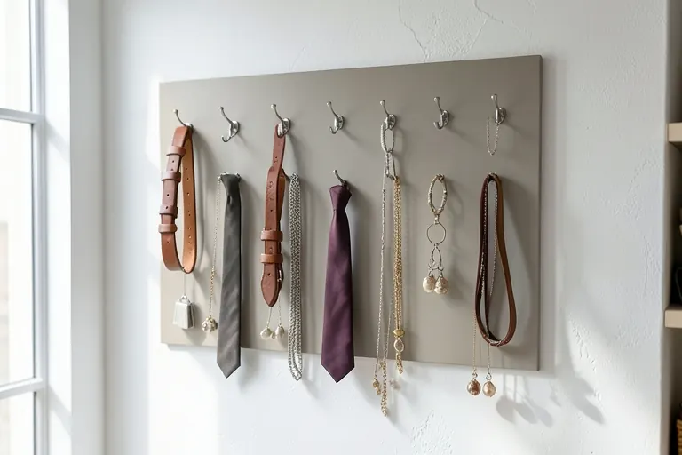 A modular shoe rack with adjustable shelves holding boots, heels, and flats.