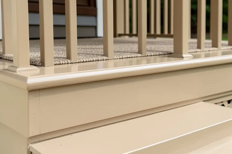 Freshly maintained front porch steps and railing