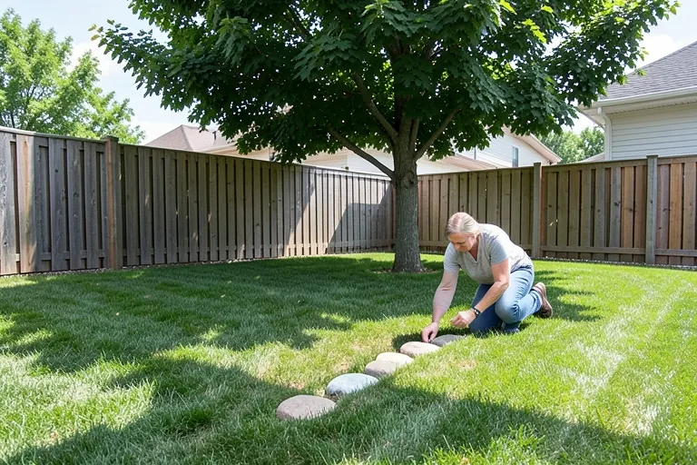 Homeowner observing sunlight and shade before placing a garden
