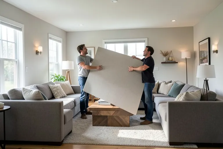 Oversized table removed from a living room walking path
