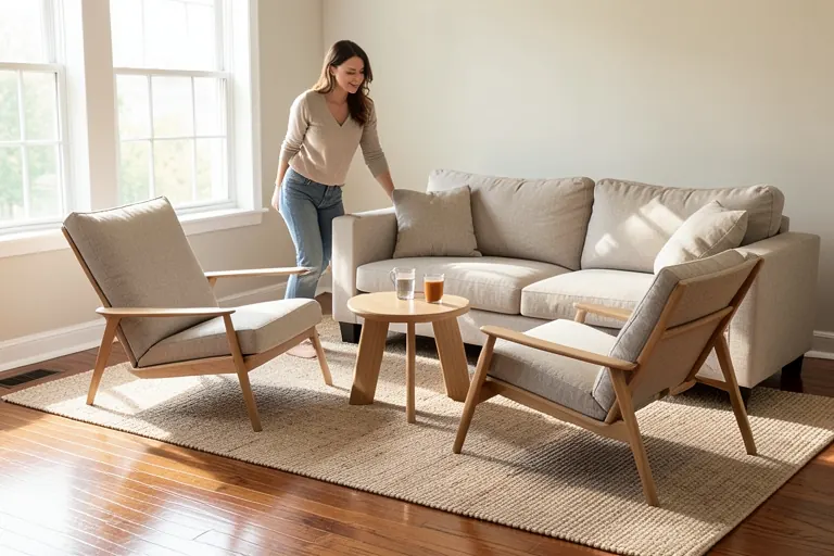 Lounge chairs angled toward a sofa for conversation
