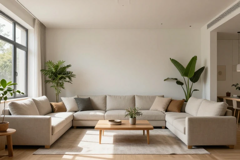 A diagram overlay showing light, plant, and material zones in a nature‑themed room.