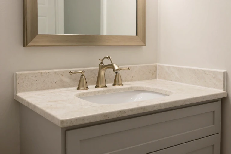 Brushed metal finishes being coordinated at a bathroom vanity