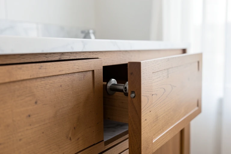 Simple cabinet pull being installed in existing vanity holes