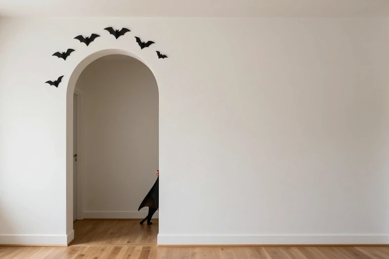 Flat bat silhouettes wrapping around an interior archway