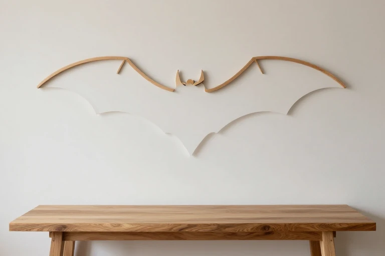 Stained wood bat silhouette being sanded before hanging