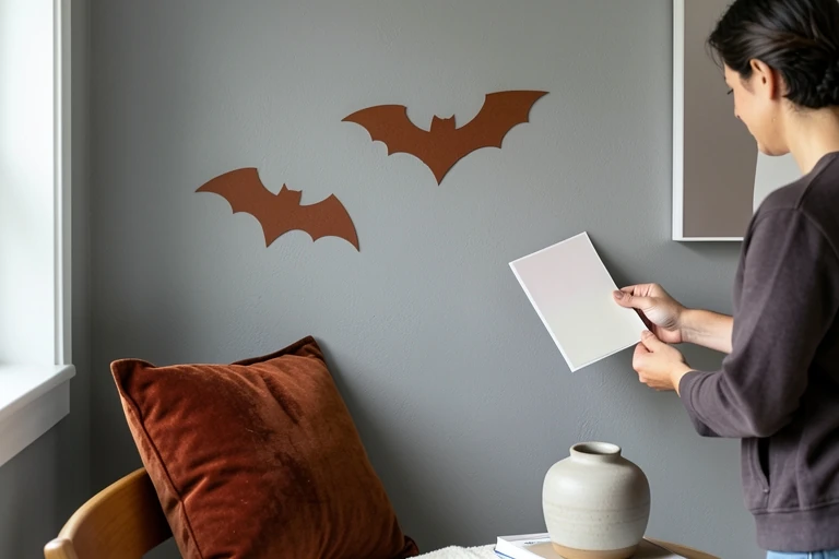 Rust-colored bat decor coordinated with room accents