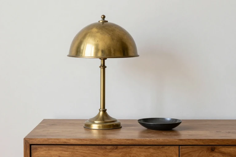 Aged brass bedroom hardware paired with one blackened metal accent
