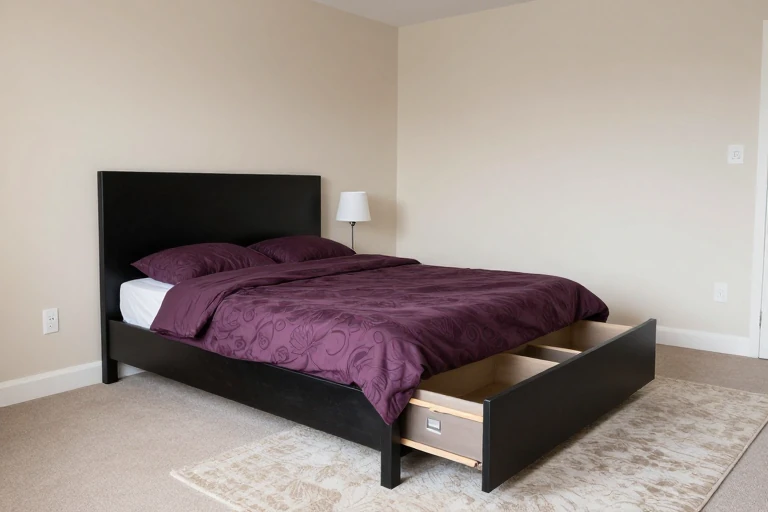 Renter-friendly bedroom styled with reversible dark feminine layers