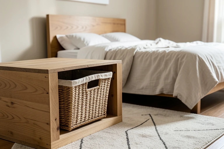 Wood crate converted into a bedside table
