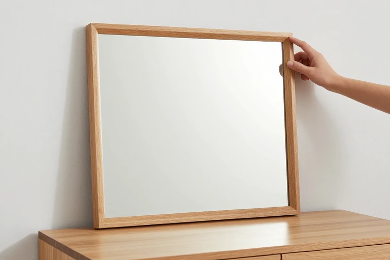 Plain mirror upgraded with a natural wood frame