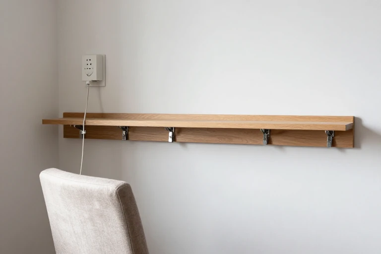 Plug-in wall light illuminating a reading chair