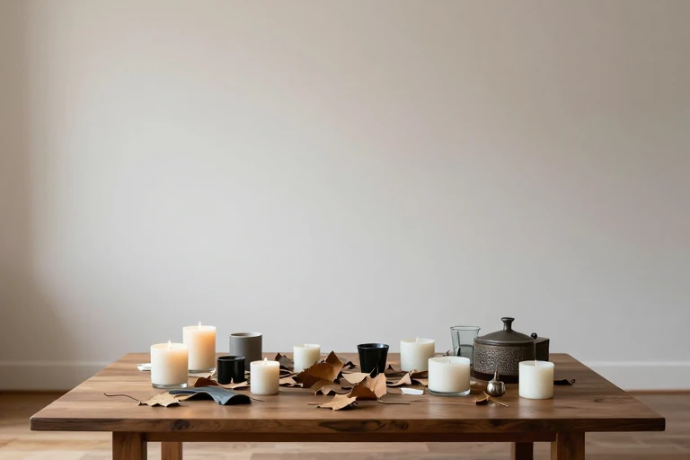 A cluttered coffee table with too many items, illustrating a mistake.