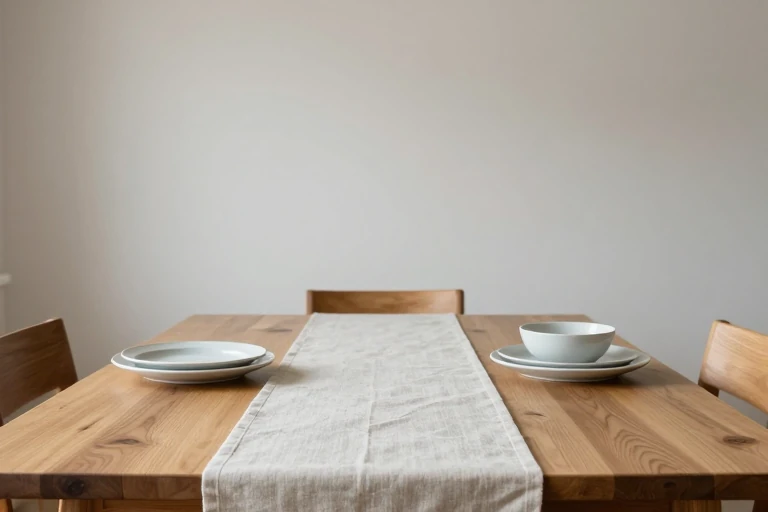 Place settings and serving dishes defining a clear table center lane
