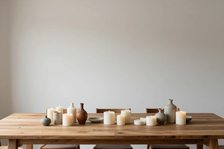 Low centerpiece clusters repeated along a long dining table