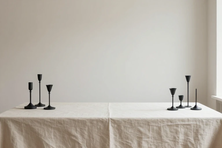 Matte-black candleholders adding structure to a neutral table