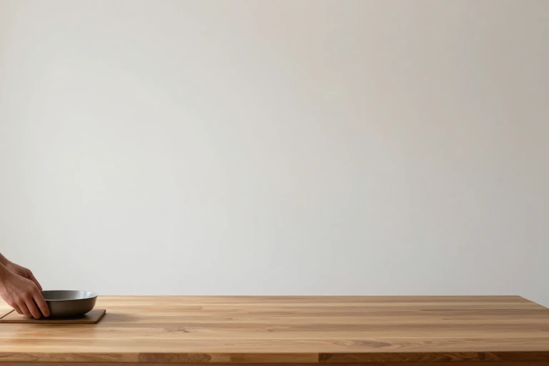 Exposed wood table protected by a trivet beneath a serving dish