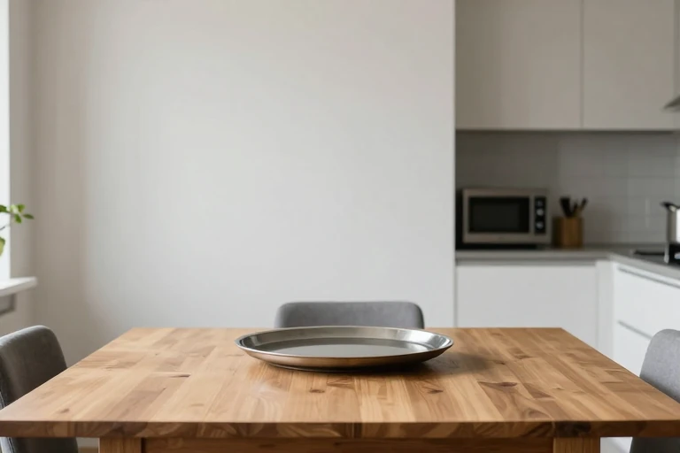 Compact fall centerpiece tray being removed for an everyday meal