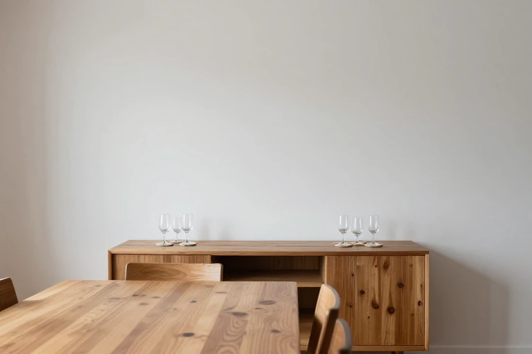 Sideboard cleared in advance for decor removed during dinner