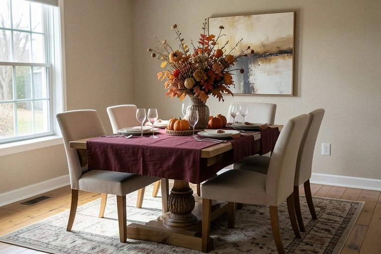 Tall centerpiece removed after testing the table from a seated position