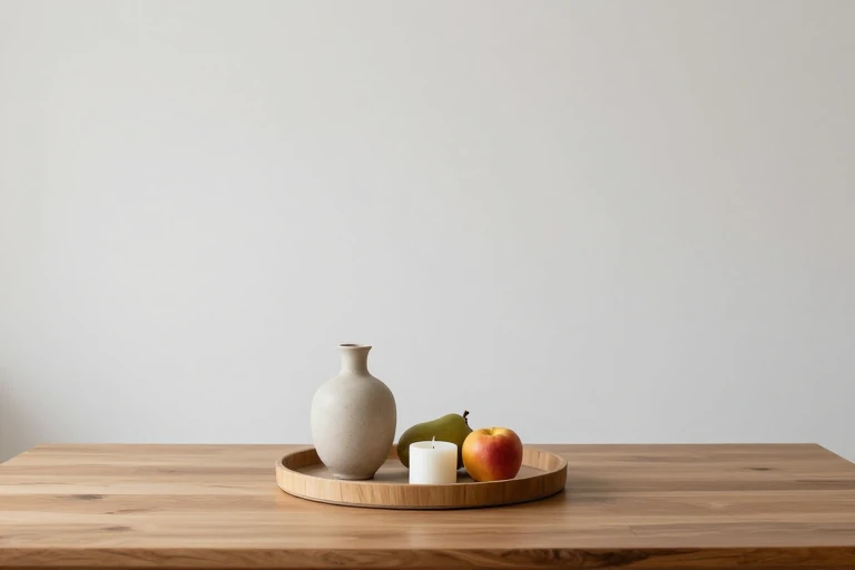 Fall centerpiece objects being grouped on a rimmed tray