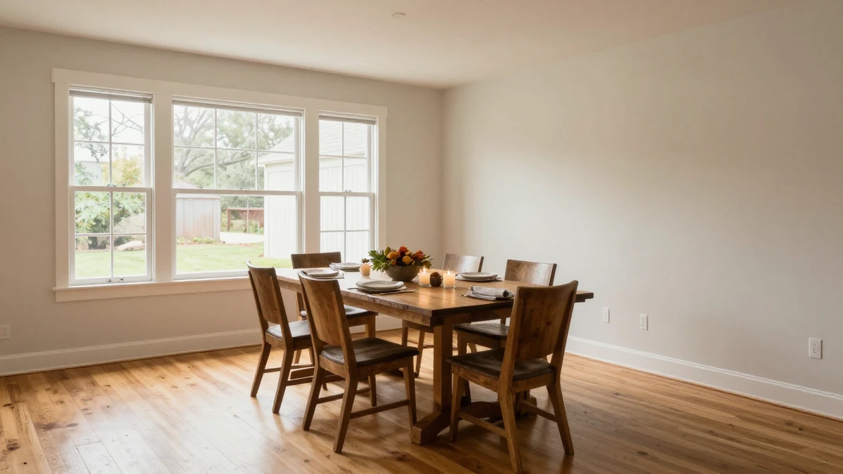 Warm dining room with a practical, understated fall table setting