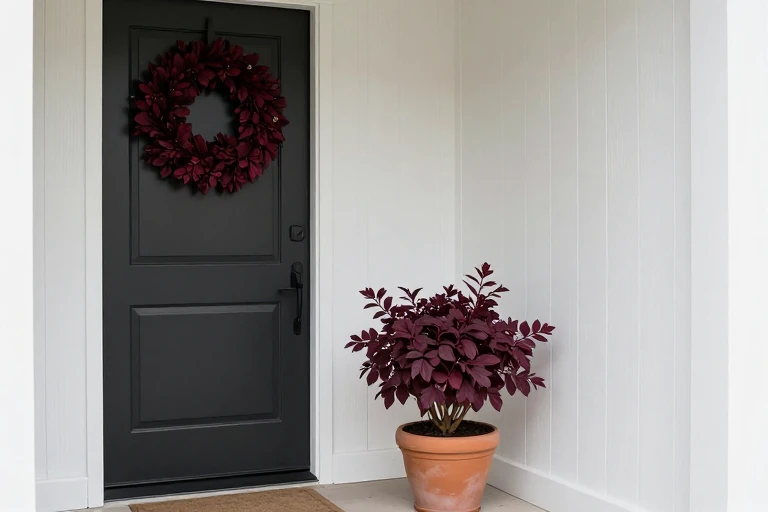 Seasonal porch plant with coordinated wreath color