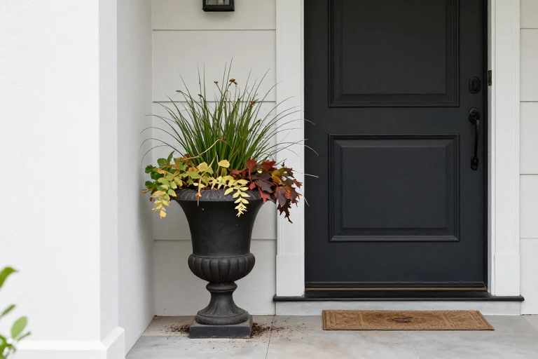 Existing porch planter being refreshed for fall