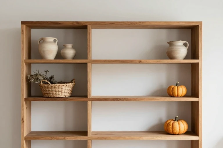 Earthy cottage shelves with edited natural fall textures