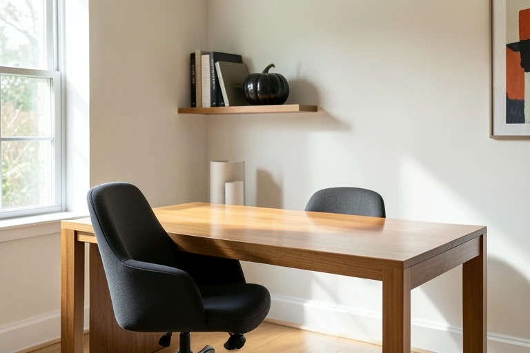 Subtle Halloween office decor with a clear work surface