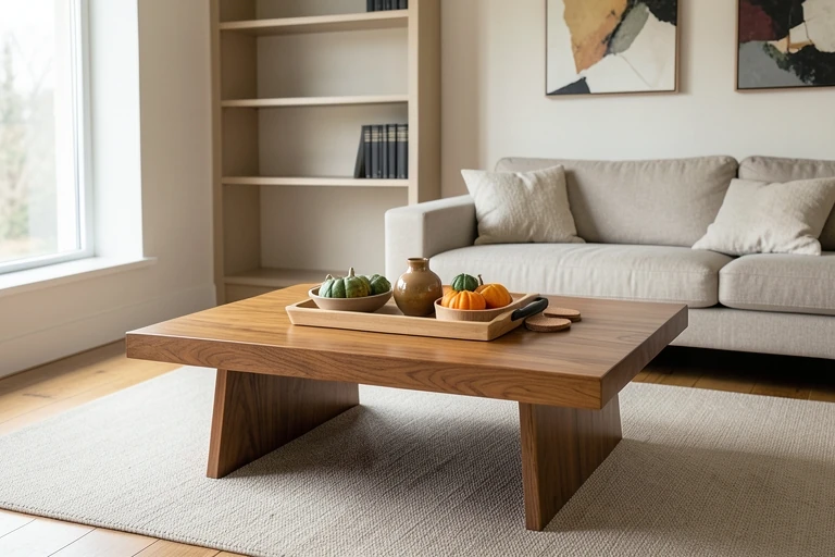 Movable fall coffee-table display on a handled tray