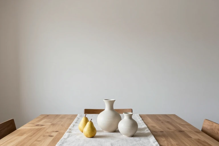 Low fall dining centerpiece with room for serving dishes